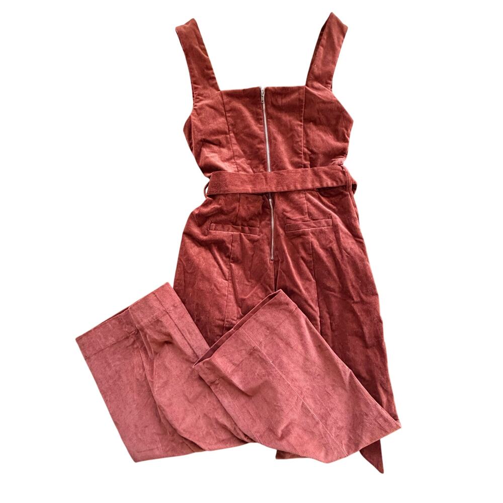 NEW Farrow burnt Orange Corduroy wide-Leg Overalls medium tie waist zip up back - Picture 4 of 7